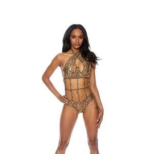 Strappy One Piece Leopard Hologram Swimwear.
